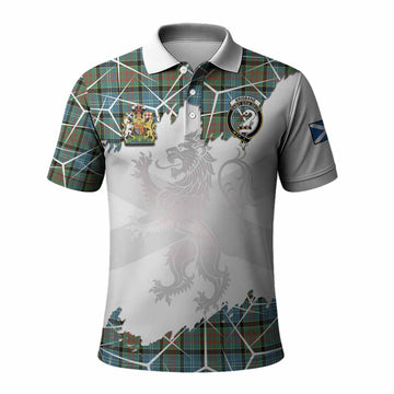 Brisbane Tartan Polo Shirt with Family Crest and Lion Rampant Grunge Style
