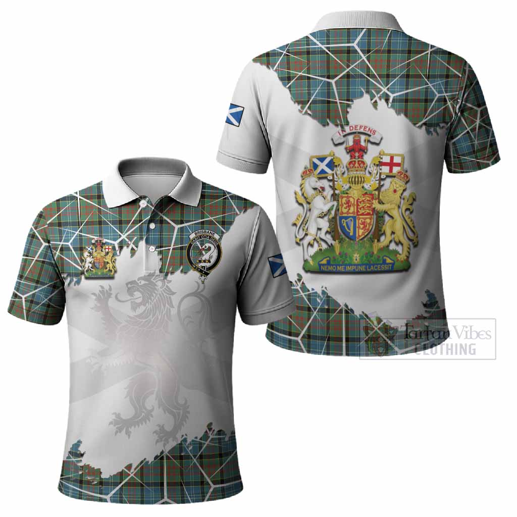Brisbane Tartan Polo Shirt with Family Crest and Lion Rampant Grunge Style