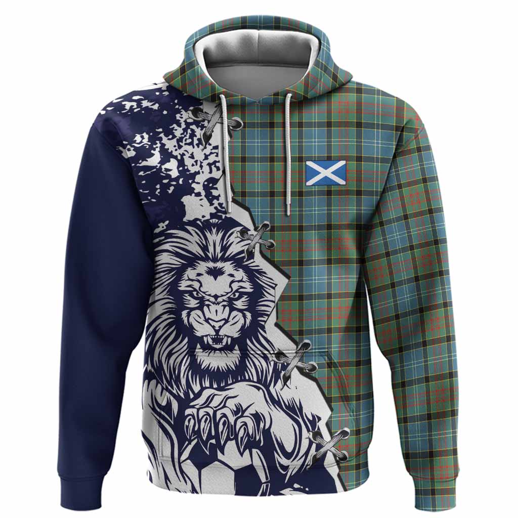 Brisbane Tartan Scottish Hoodie Angry Lion With Soccer Ball Style