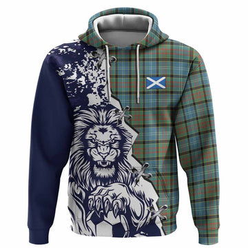 Brisbane Tartan Scottish Hoodie Angry Lion With Soccer Ball Style