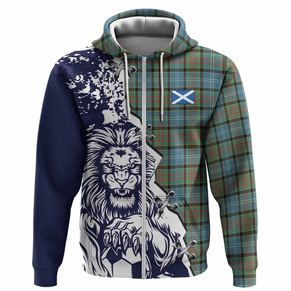 Brisbane Tartan Scottish Hoodie Angry Lion With Soccer Ball Style