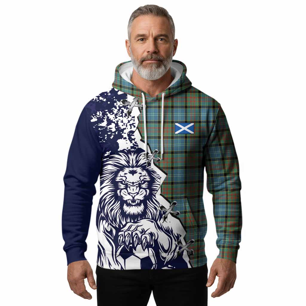 Brisbane Tartan Scottish Hoodie Angry Lion With Soccer Ball Style