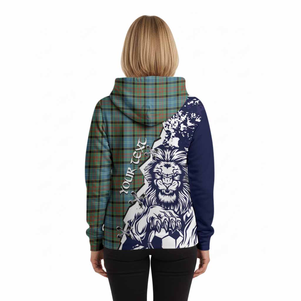 Brisbane Tartan Scottish Hoodie Angry Lion With Soccer Ball Style