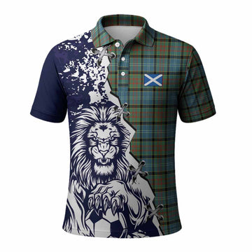 Brisbane Tartan Scottish Polo Shirt Angry Lion With Soccer Ball Style