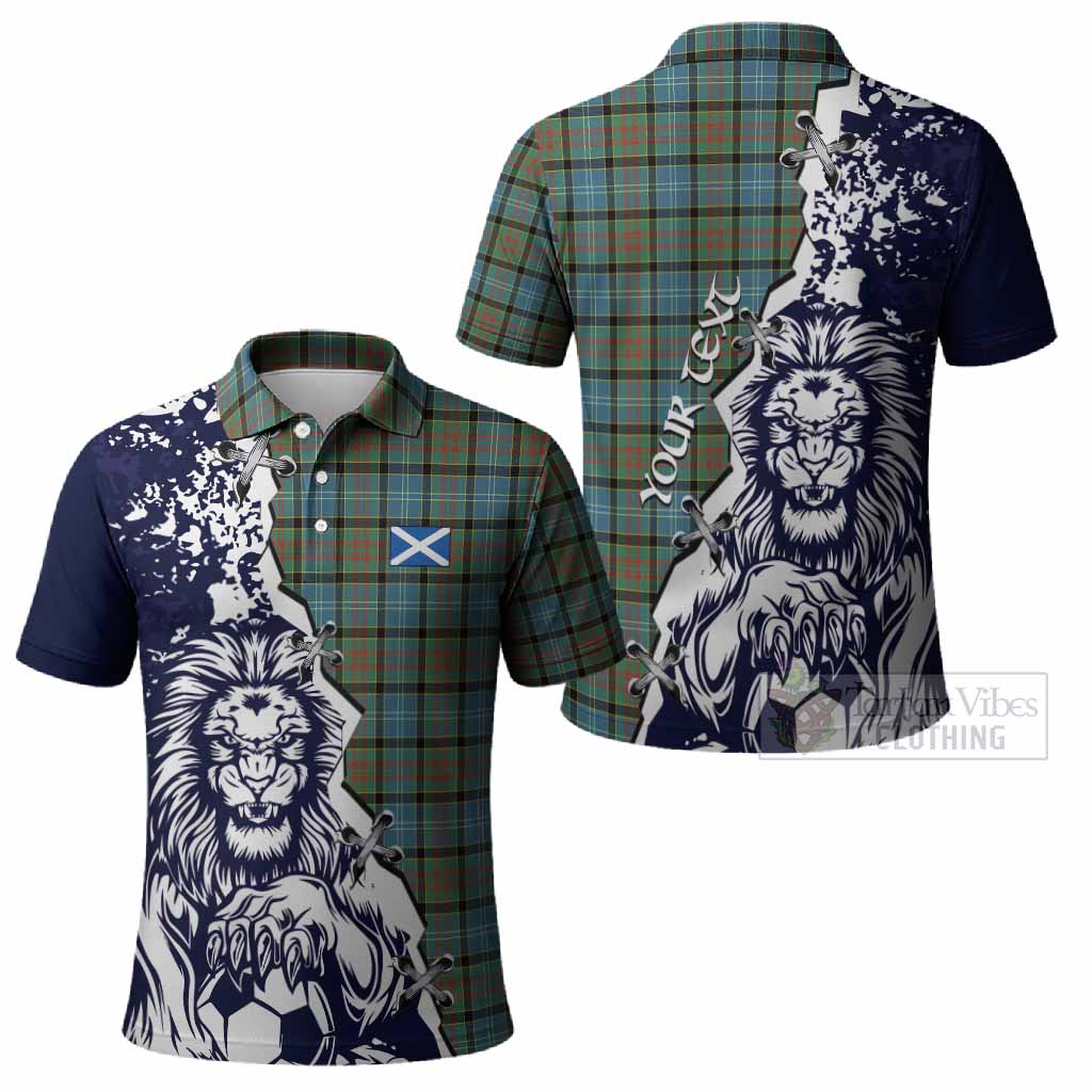 Brisbane Tartan Scottish Polo Shirt Angry Lion With Soccer Ball Style