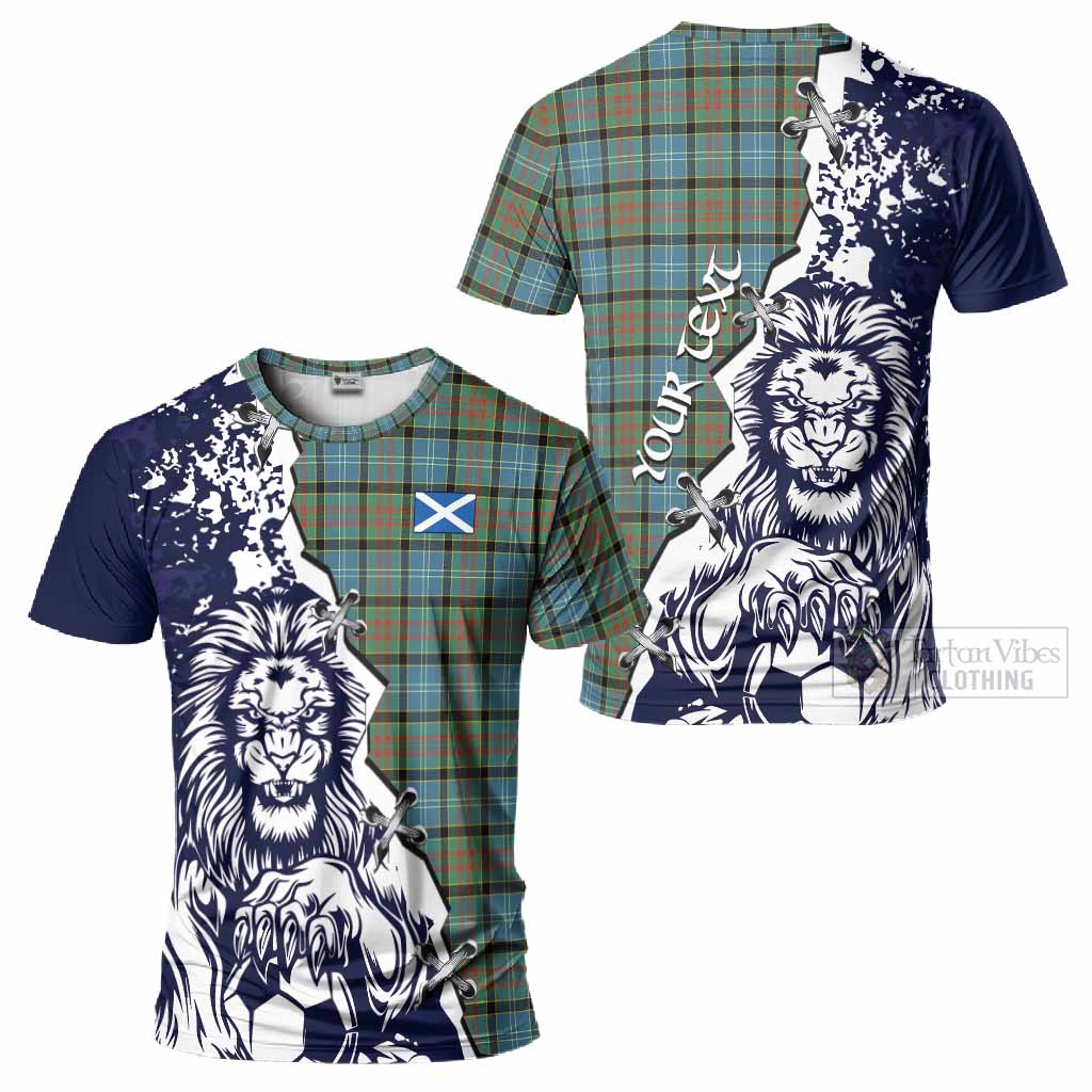 Brisbane Tartan Scottish T-Shirt Angry Lion With Soccer Ball Style