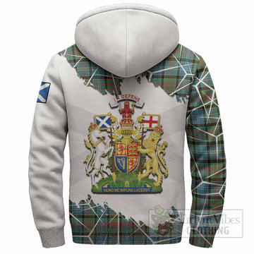Brisbane Tartan Sherpa Hoodie with Family Crest and Lion Rampant Grunge Style