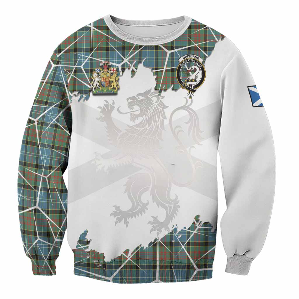 Brisbane Tartan Sweatshirt with Family Crest and Lion Rampant Grunge Style