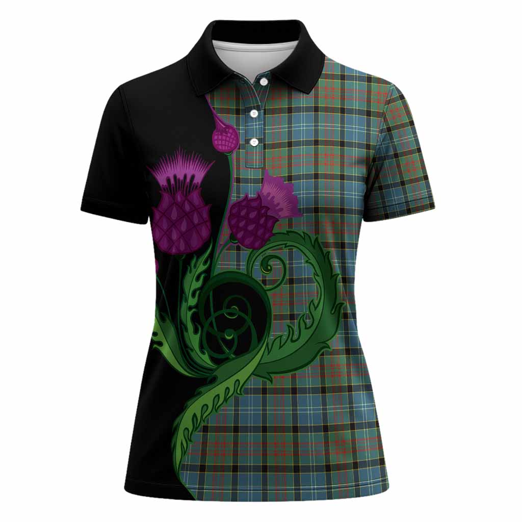 Brisbane Tartan Women Polo Shirt Traditional Scottish Thistle