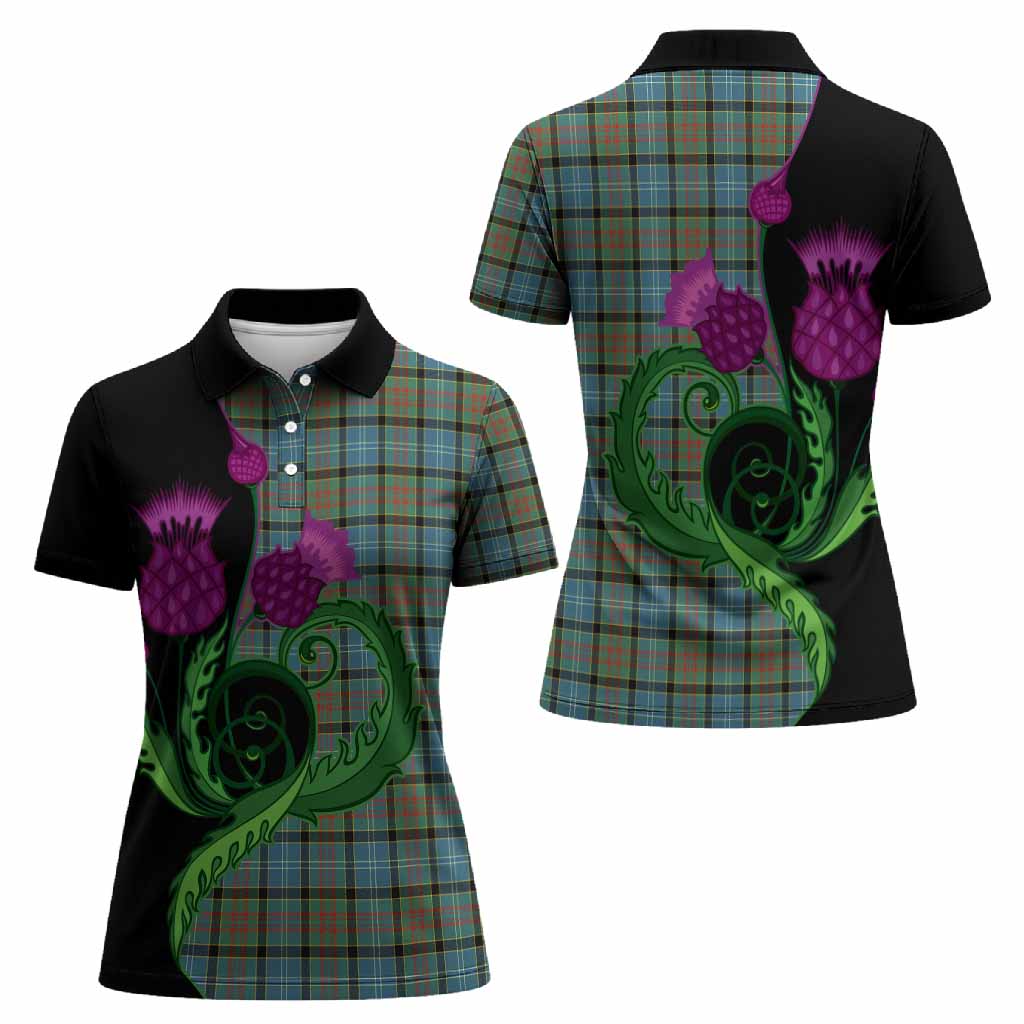 Brisbane Tartan Women Polo Shirt Traditional Scottish Thistle