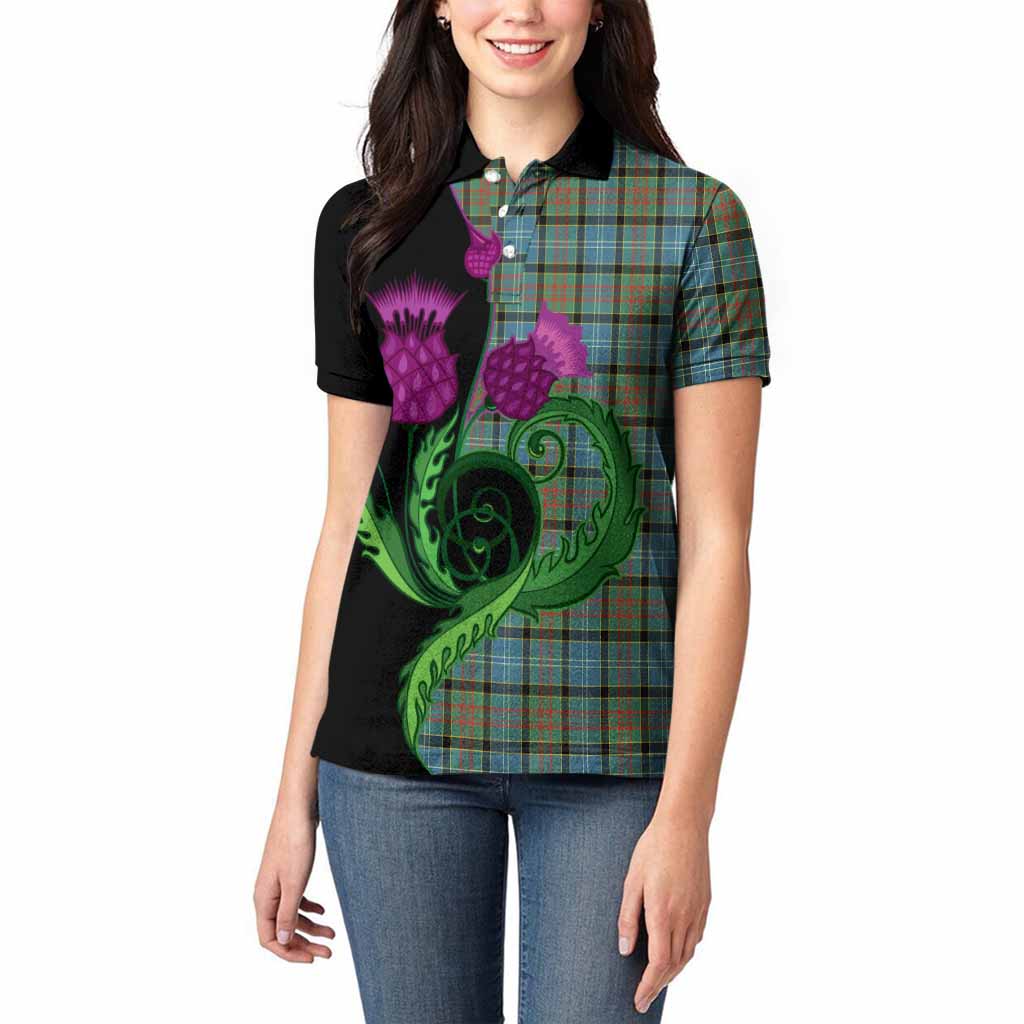 Brisbane Tartan Women Polo Shirt Traditional Scottish Thistle