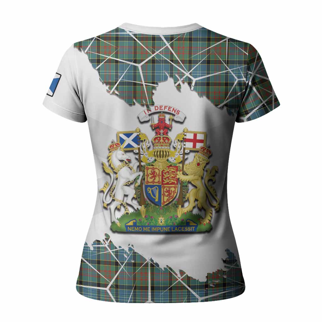 Brisbane Tartan Women T shirt with Family Crest and Lion Rampant Grunge Style
