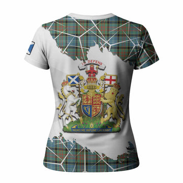 Brisbane Tartan Women T shirt with Family Crest and Lion Rampant Grunge Style