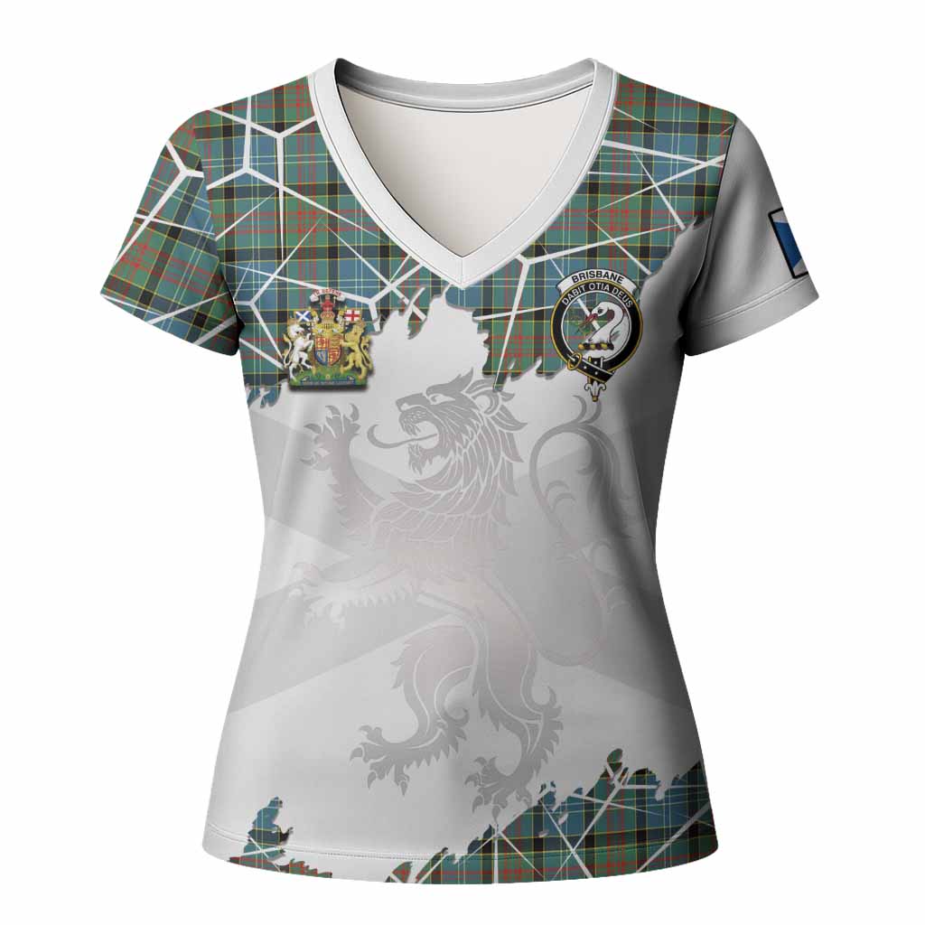 Brisbane Tartan Women T shirt with Family Crest and Lion Rampant Grunge Style