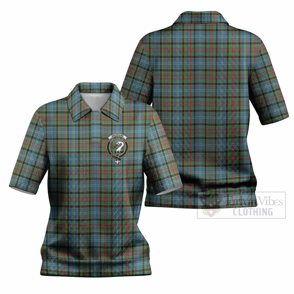Brisbane Tartan Women’s Polo Sweater Top with Family Crest