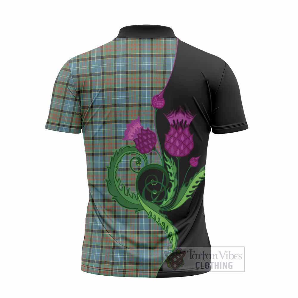 Brisbane Tartan Zipper Polo Shirt Traditional Scottish Thistle