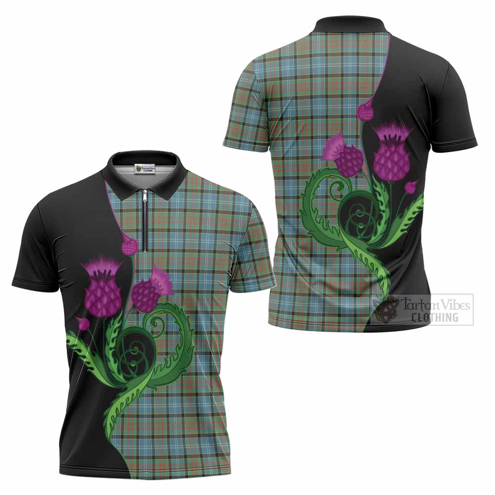 Brisbane Tartan Zipper Polo Shirt Traditional Scottish Thistle