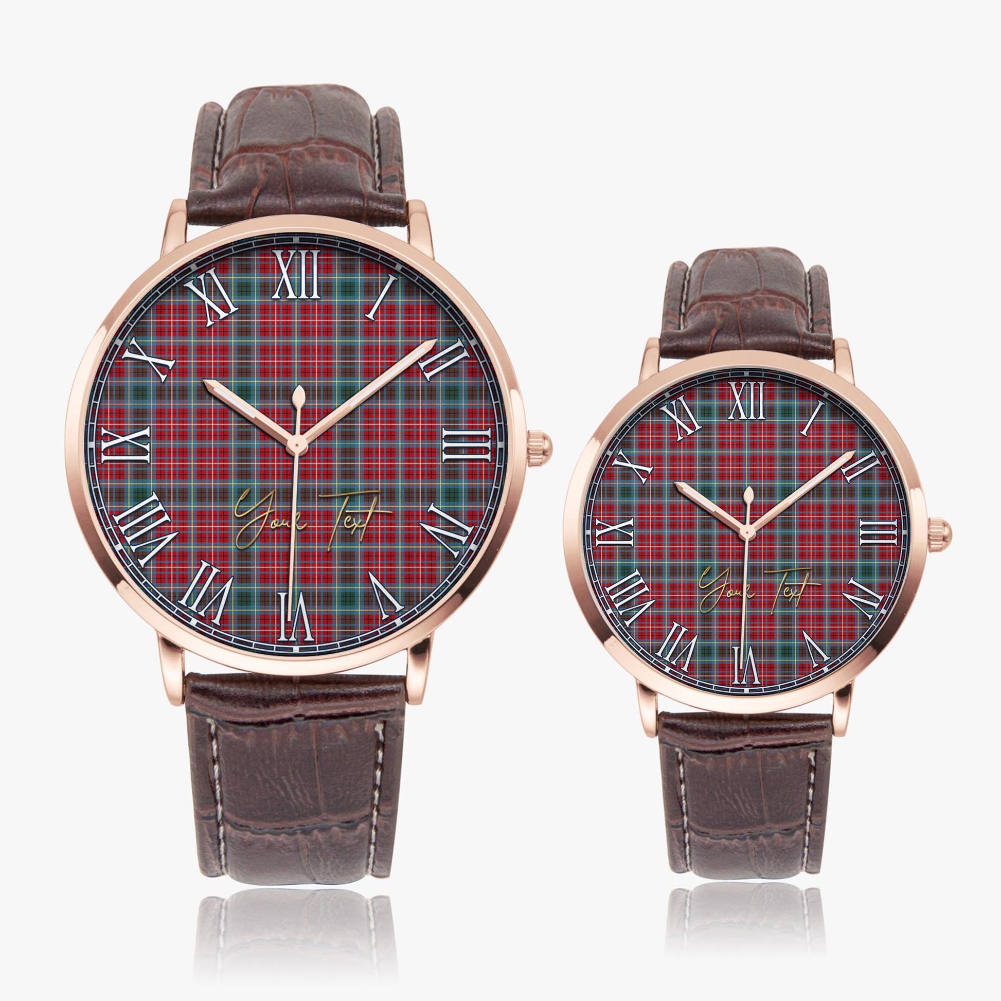 British Columbia Province Canada Tartan Personalized Your Text Leather Trap Quartz Watch Ultra Thin Rose Gold Case With Brown Leather Strap - Tartanvibesclothing