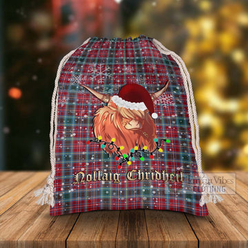 British Columbia Province Canada Tartan Christmas Santa's Bag with Twinkle Highland Cattle