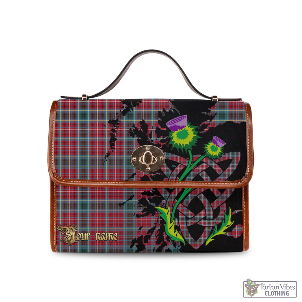 Tartan Vibes Clothing British Columbia Province Canada Tartan Waterproof Canvas Bag with Scotland Map and Thistle Celtic Accents