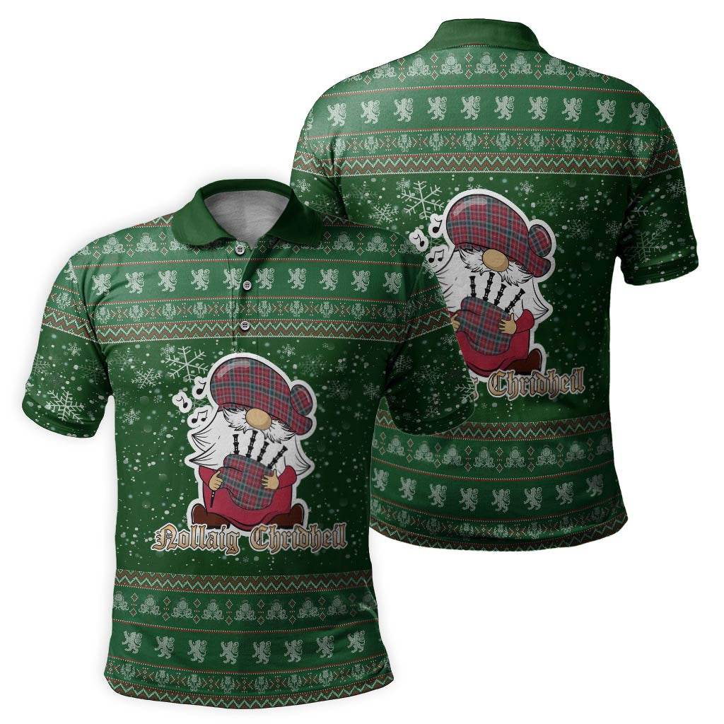 British Columbia Province Canada Clan Christmas Family Polo Shirt with Funny Gnome Playing Bagpipes - Tartanvibesclothing