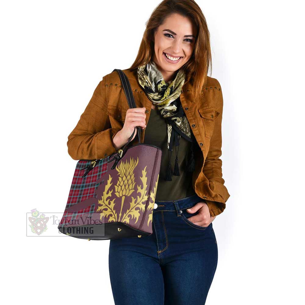 Tartan Vibes Clothing British Columbia Province Canada Tartan Leather Tote Bag Gold Thistle Style