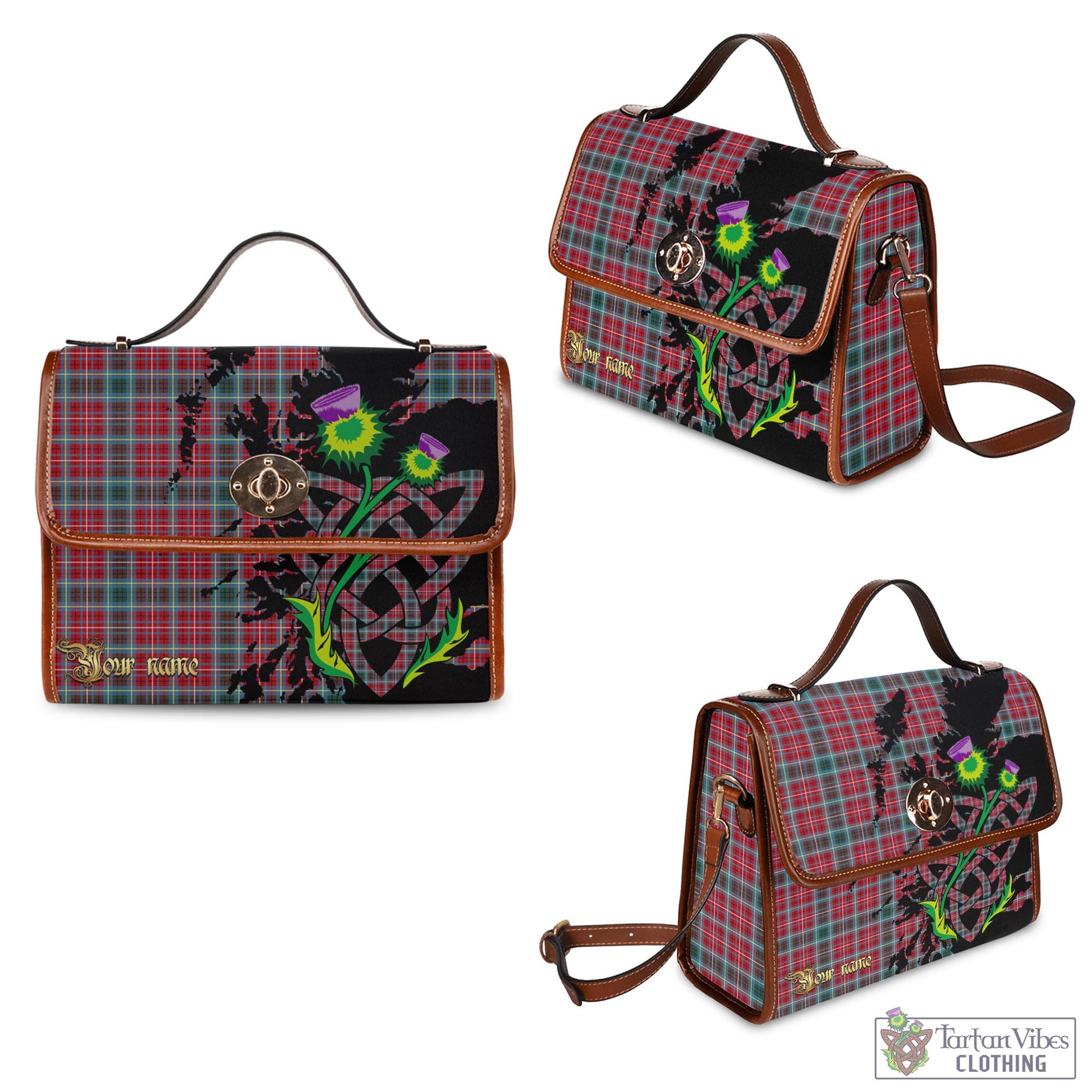 Tartan Vibes Clothing British Columbia Province Canada Tartan Waterproof Canvas Bag with Scotland Map and Thistle Celtic Accents