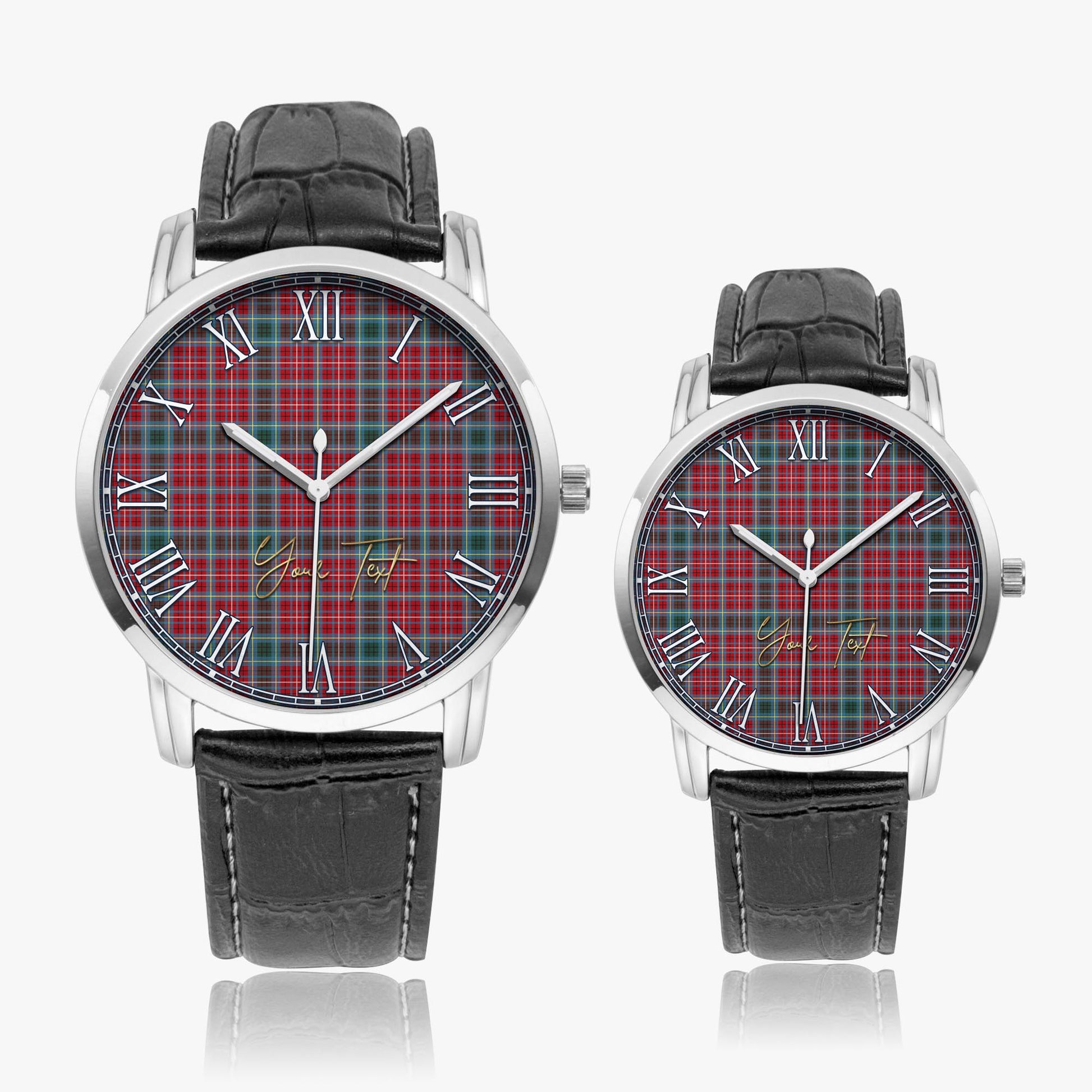 British Columbia Province Canada Tartan Personalized Your Text Leather Trap Quartz Watch Wide Type Silver Case With Black Leather Strap - Tartanvibesclothing