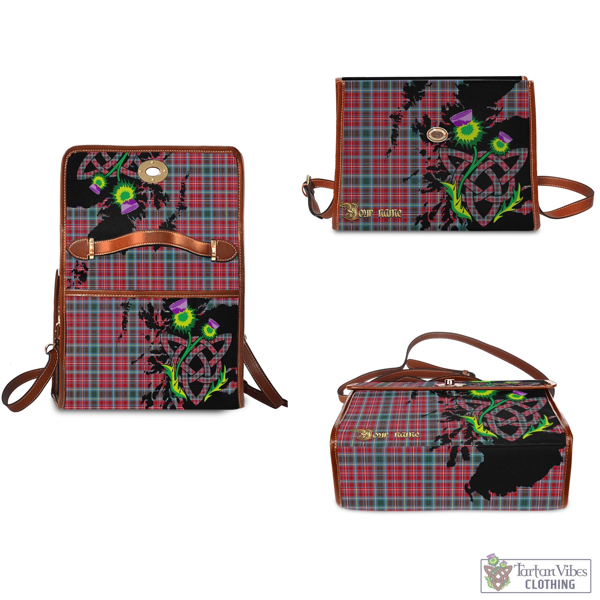 Tartan Vibes Clothing British Columbia Province Canada Tartan Waterproof Canvas Bag with Scotland Map and Thistle Celtic Accents