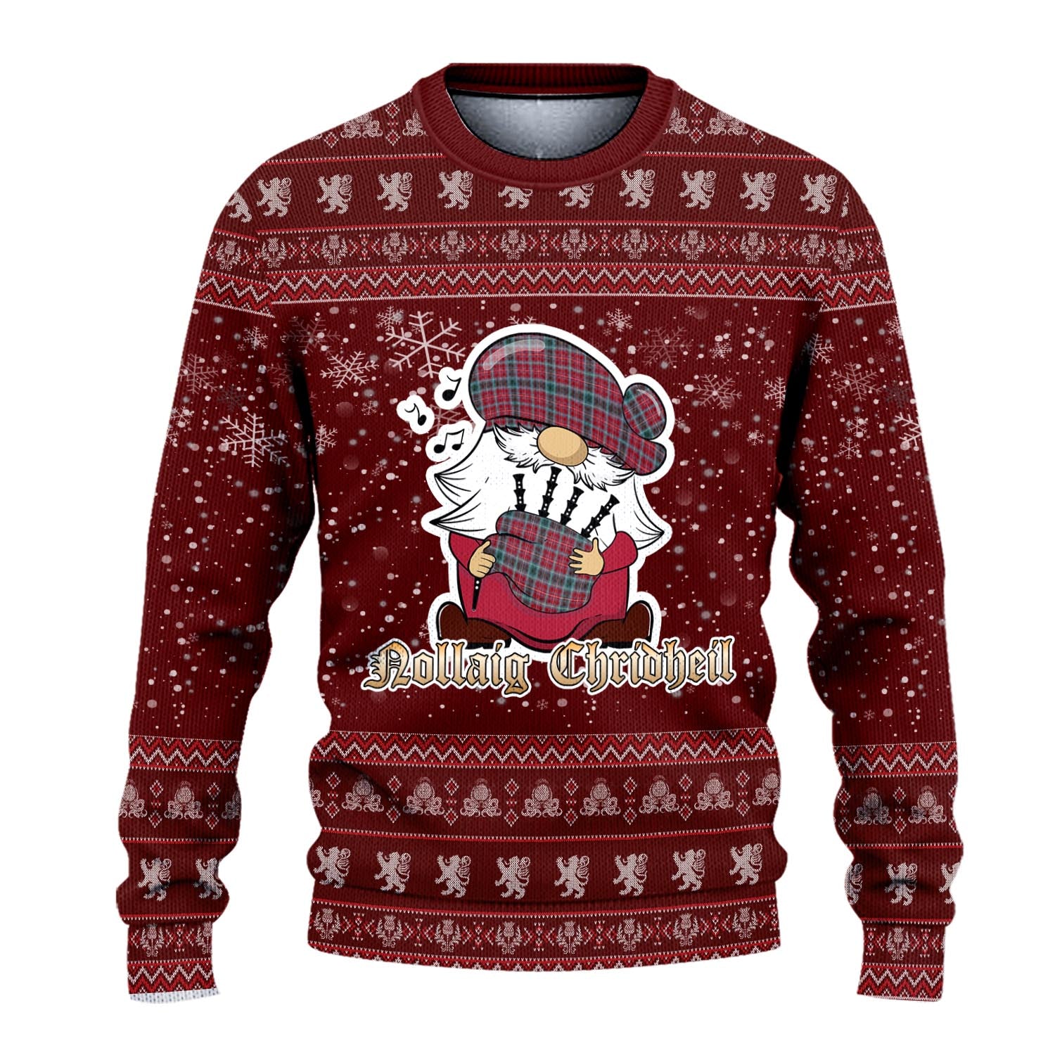 British Columbia Province Canada Clan Christmas Family Knitted Sweater with Funny Gnome Playing Bagpipes - Tartanvibesclothing