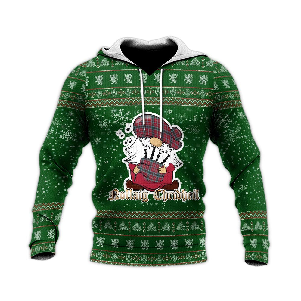 British Columbia Province Canada Clan Christmas Knitted Hoodie with Funny Gnome Playing Bagpipes - Tartanvibesclothing