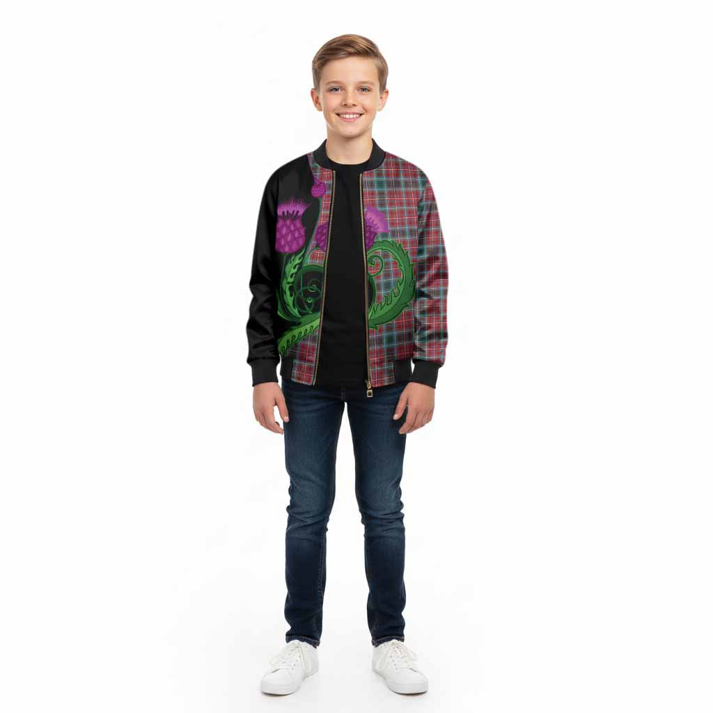 British Columbia Province Canada Tartan Kid Bomber Jacket Traditional Scottish Thistle