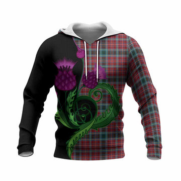 British Columbia Province Canada Tartan Knitted Hoodie Traditional Scottish Thistle