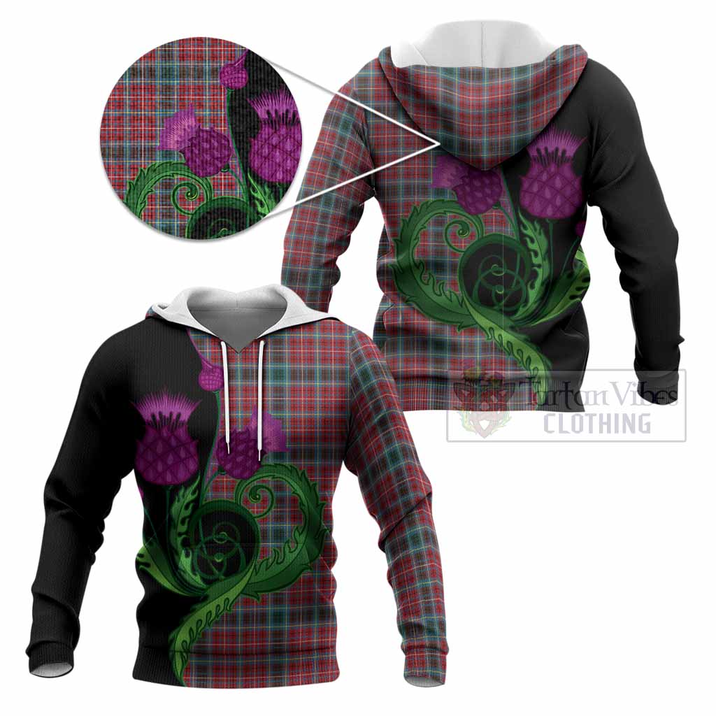 British Columbia Province Canada Tartan Knitted Hoodie Traditional Scottish Thistle