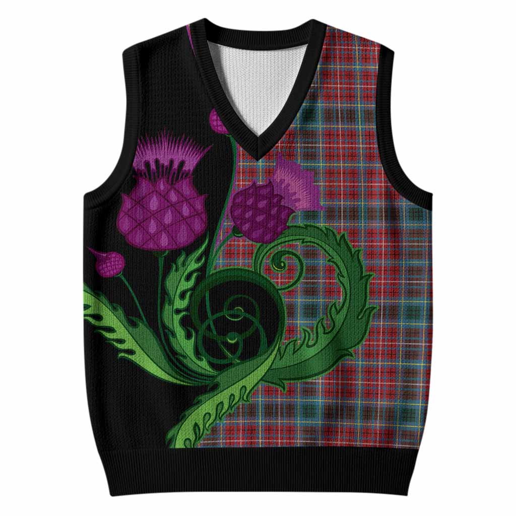 British Columbia Province Canada Tartan Knitted V-Neck Vest Traditional Scottish Thistle