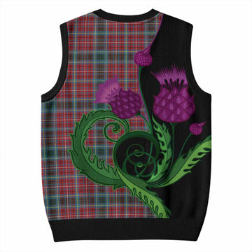 British Columbia Province Canada Tartan Knitted V-Neck Vest Traditional Scottish Thistle