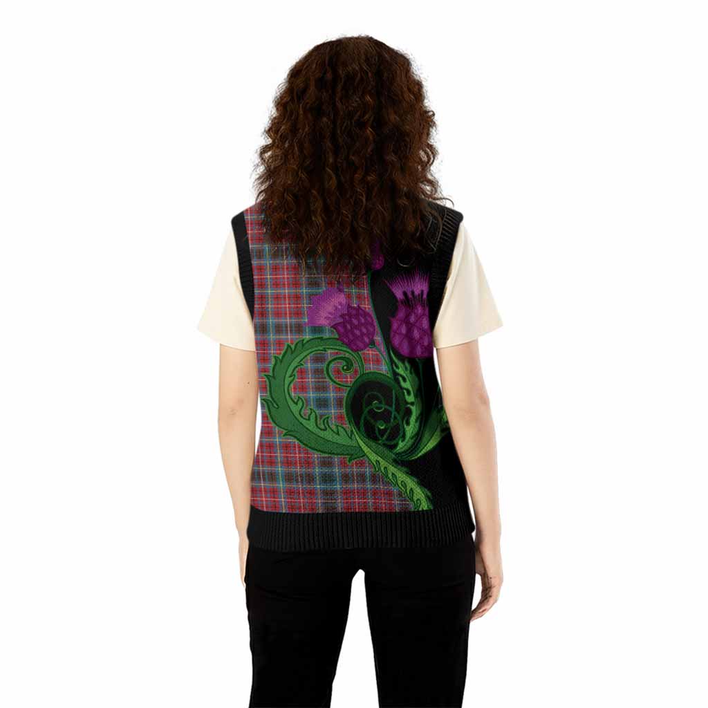 British Columbia Province Canada Tartan Knitted V-Neck Vest Traditional Scottish Thistle