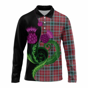 British Columbia Province Canada Tartan Long Sleeve Polo Shirt Traditional Scottish Thistle