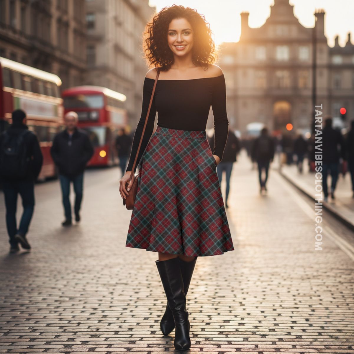 British Columbia Province Canada Tartan Melete Pleated Midi Skirt Cross Style