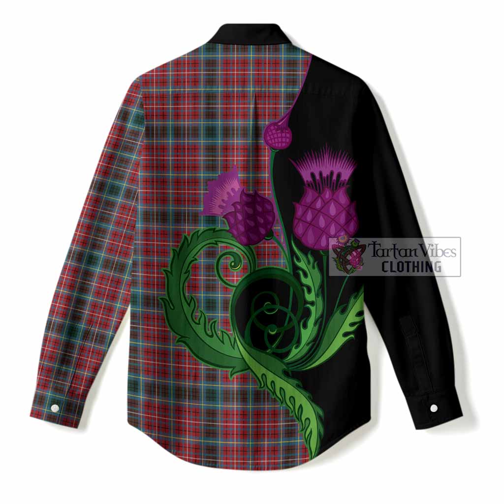 British Columbia Province Canada Tartan Women Casual Shirt Traditional Scottish Thistle