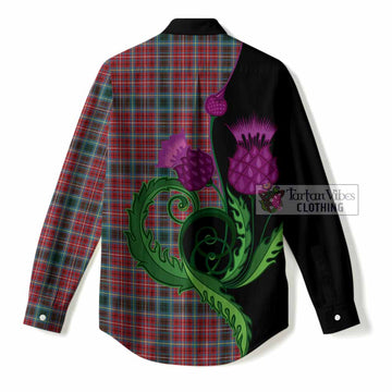 British Columbia Province Canada Tartan Women Casual Shirt Traditional Scottish Thistle