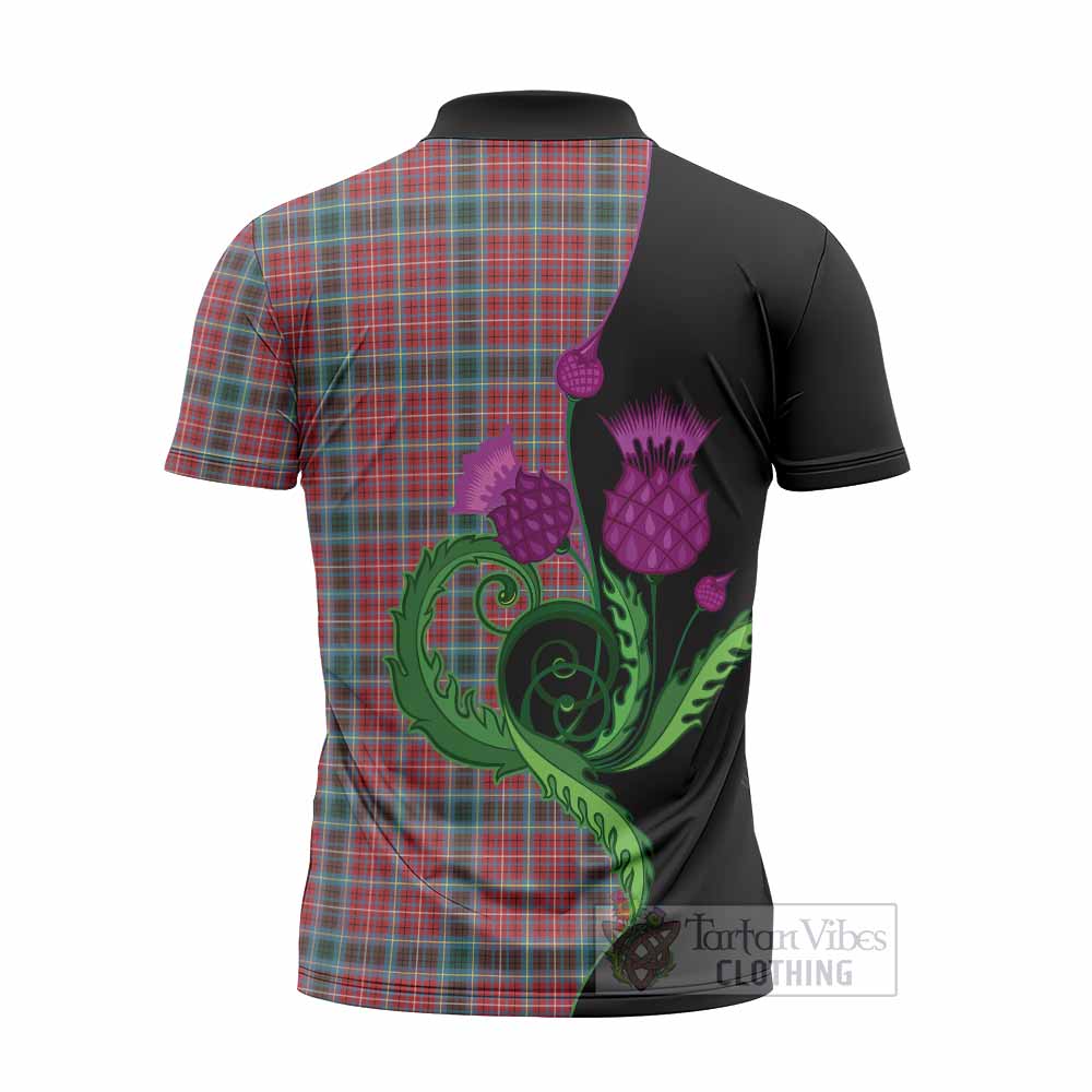 British Columbia Province Canada Tartan Zipper Polo Shirt Traditional Scottish Thistle
