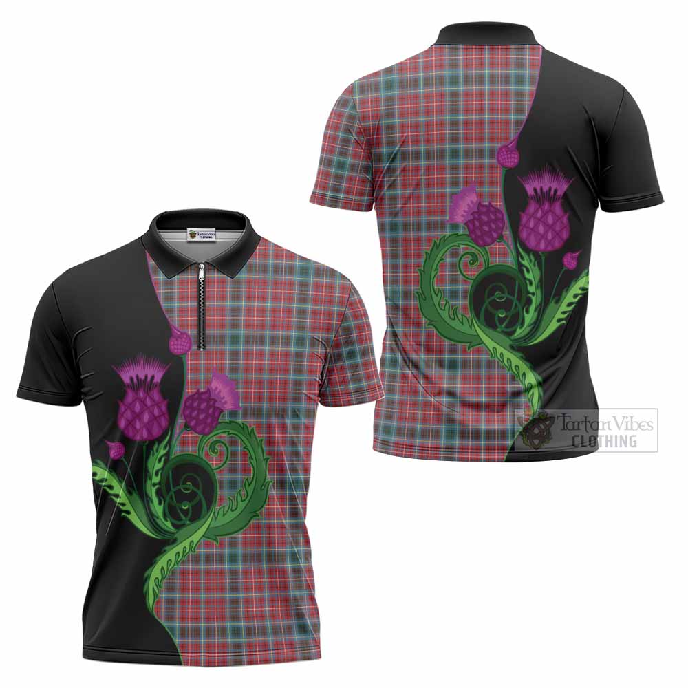 British Columbia Province Canada Tartan Zipper Polo Shirt Traditional Scottish Thistle