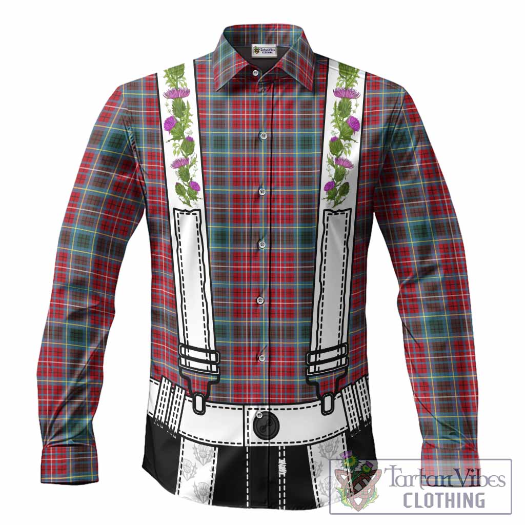 British Columbia Tartan Lederhosen Costume Long Sleeve Button Shirts Scotland Thistle Floral