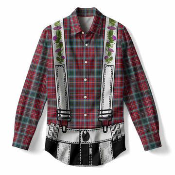 British Columbia Tartan Lederhosen Costume Women Casual Shirt Scotland Thistle Floral