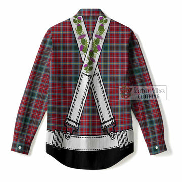 British Columbia Tartan Lederhosen Costume Women Casual Shirt Scotland Thistle Floral