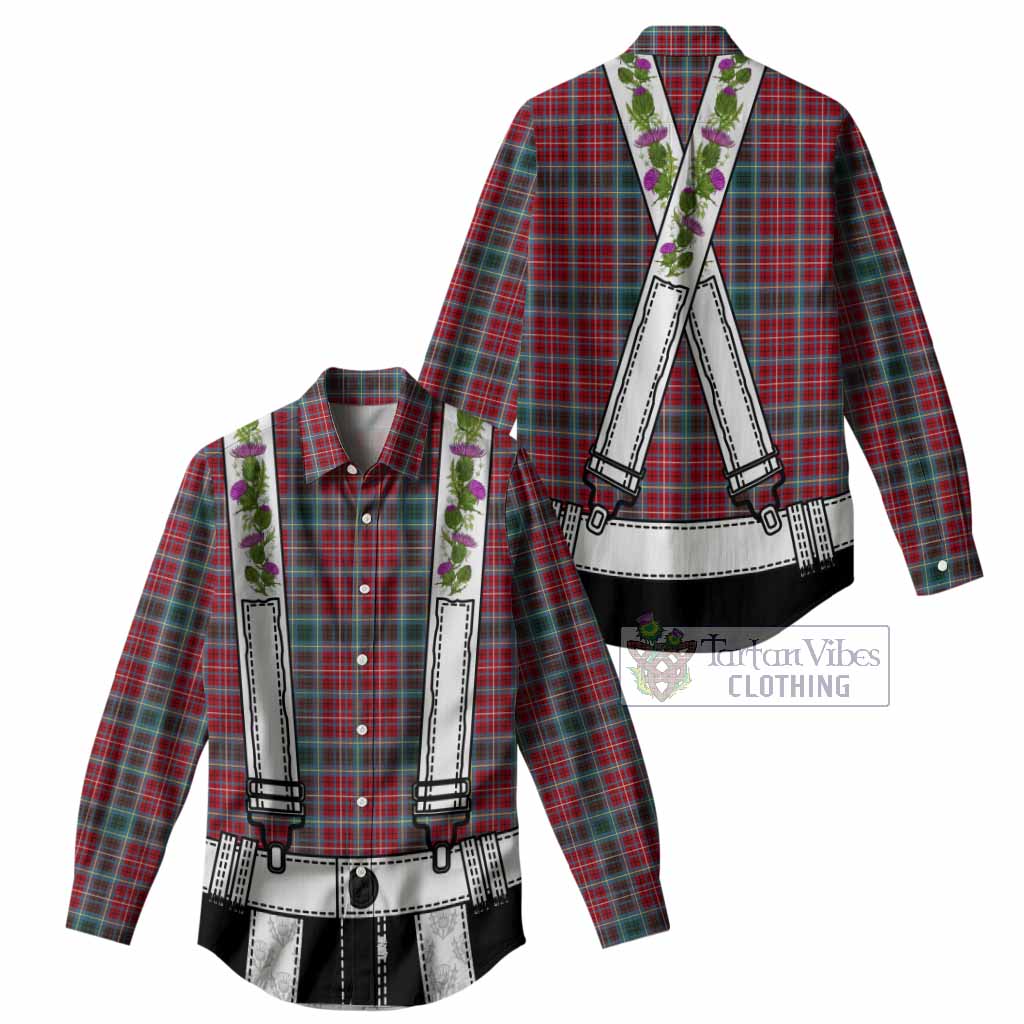 British Columbia Tartan Lederhosen Costume Women Casual Shirt Scotland Thistle Floral
