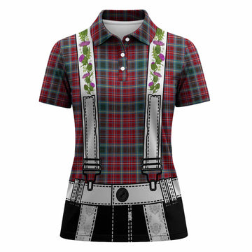 British Columbia Tartan Lederhosen Costume Women Polo Shirt Scotland Thistle Floral