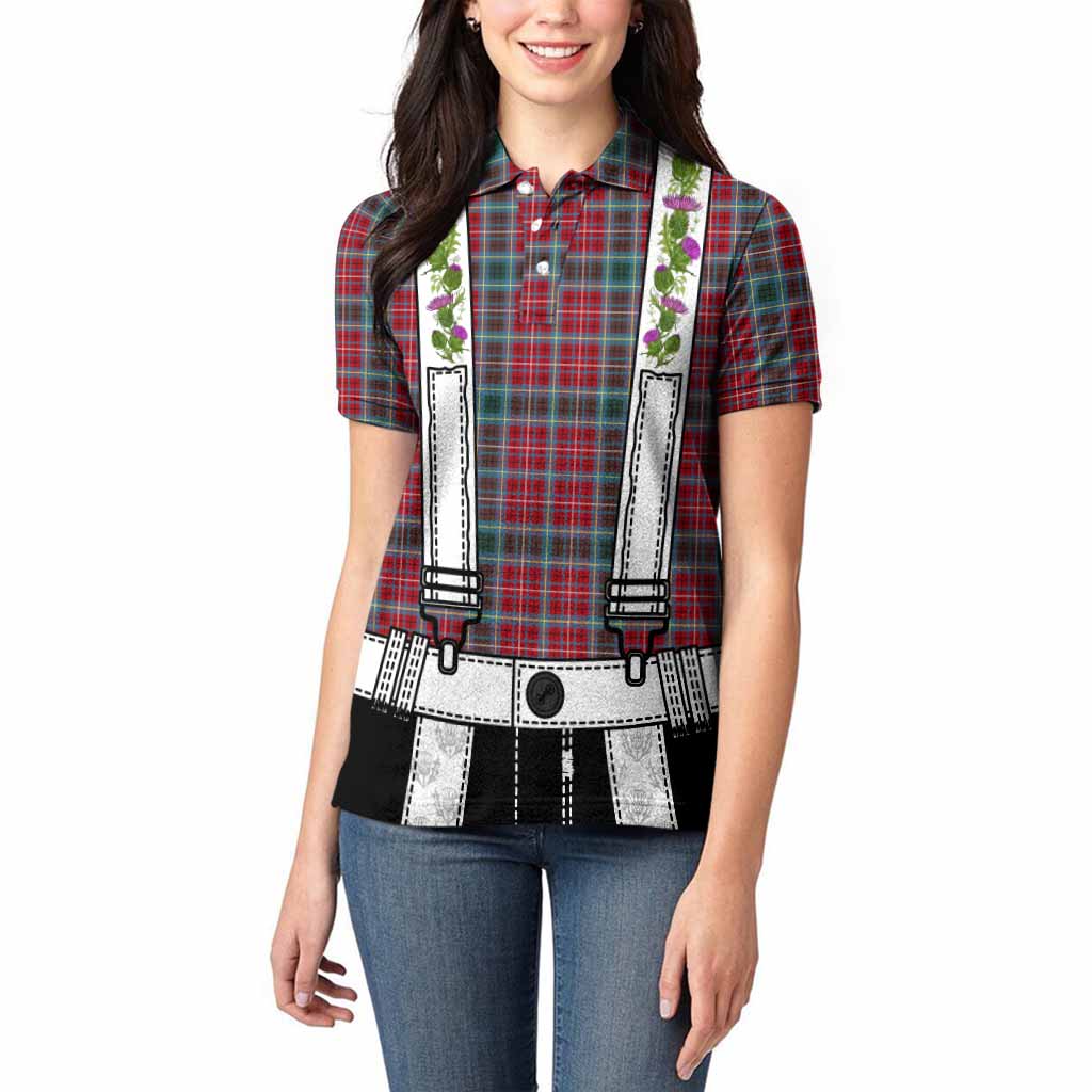 British Columbia Tartan Lederhosen Costume Women Polo Shirt Scotland Thistle Floral