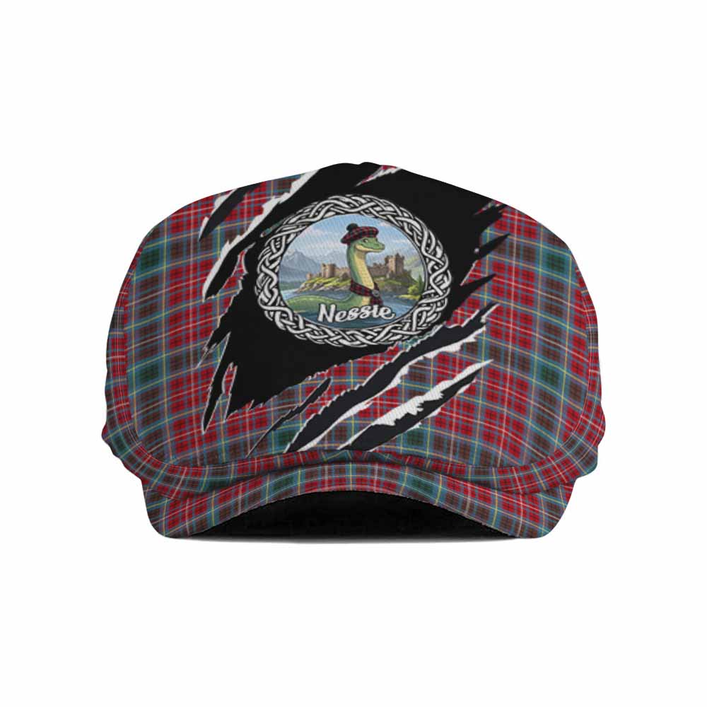 British Columbia Tartan Loch Ness Monster Flat Cap, Jeff Cap Celtic Knot Nessie Art